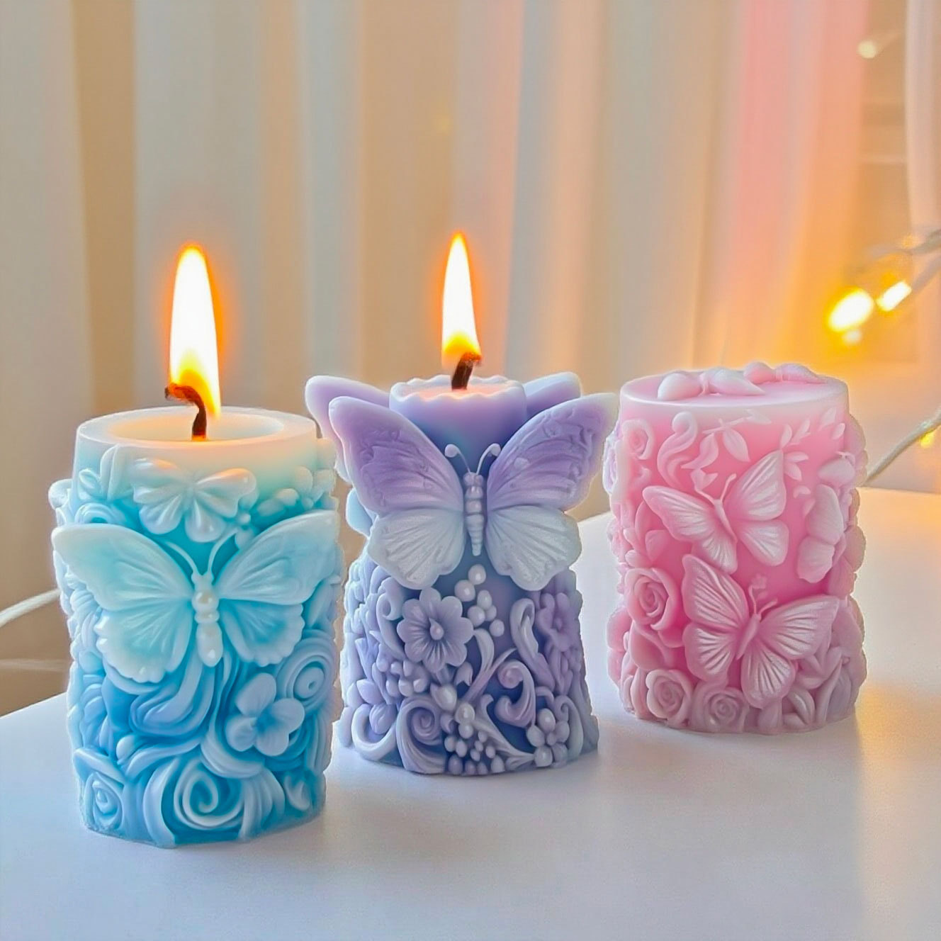 Candle Making Tutorial - 3D蝶の花レリーフ円柱キャンドル型手作り石鹸石膏型樹脂シリコン型キャンドル製作用品
