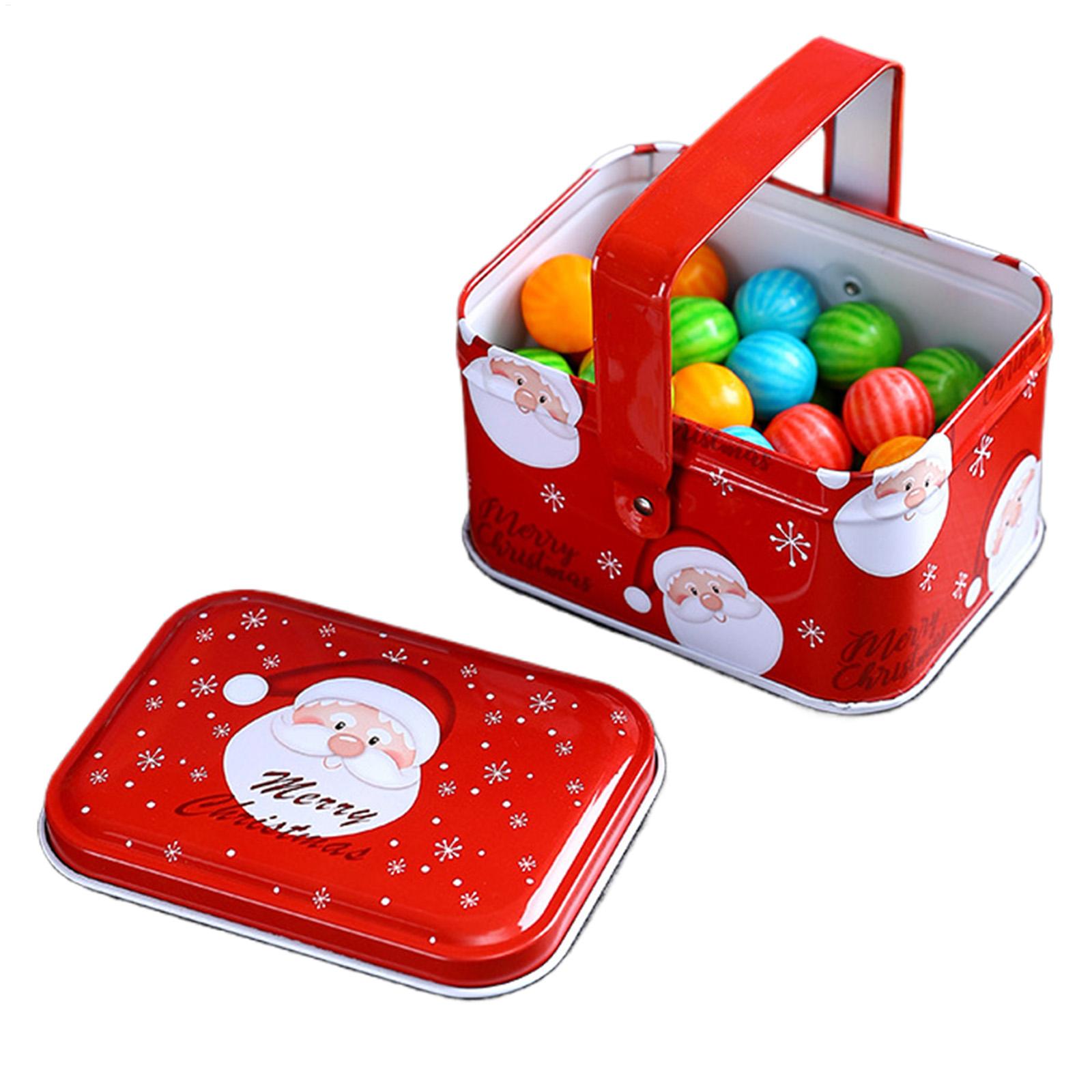 Tin Container Lid - クリスマス柄のクッキー缶、蓋と取っ手付きの金属製収納ボックス、お祝いの品、お菓子、チョコレート、デザート、おもちゃ、ホリデーギフトの収納に。