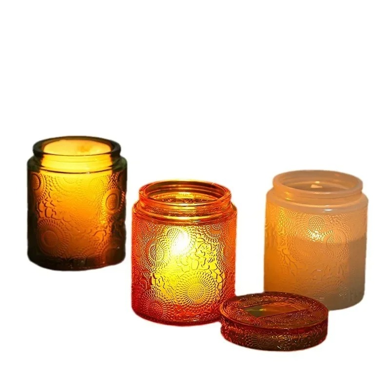 Candle Making Jars With Lids - 蓋付きの空のガラス製キャンドルカップ。DIYキャンドル作りや、家庭用、リビングルームの装飾品として使える多目的容器。