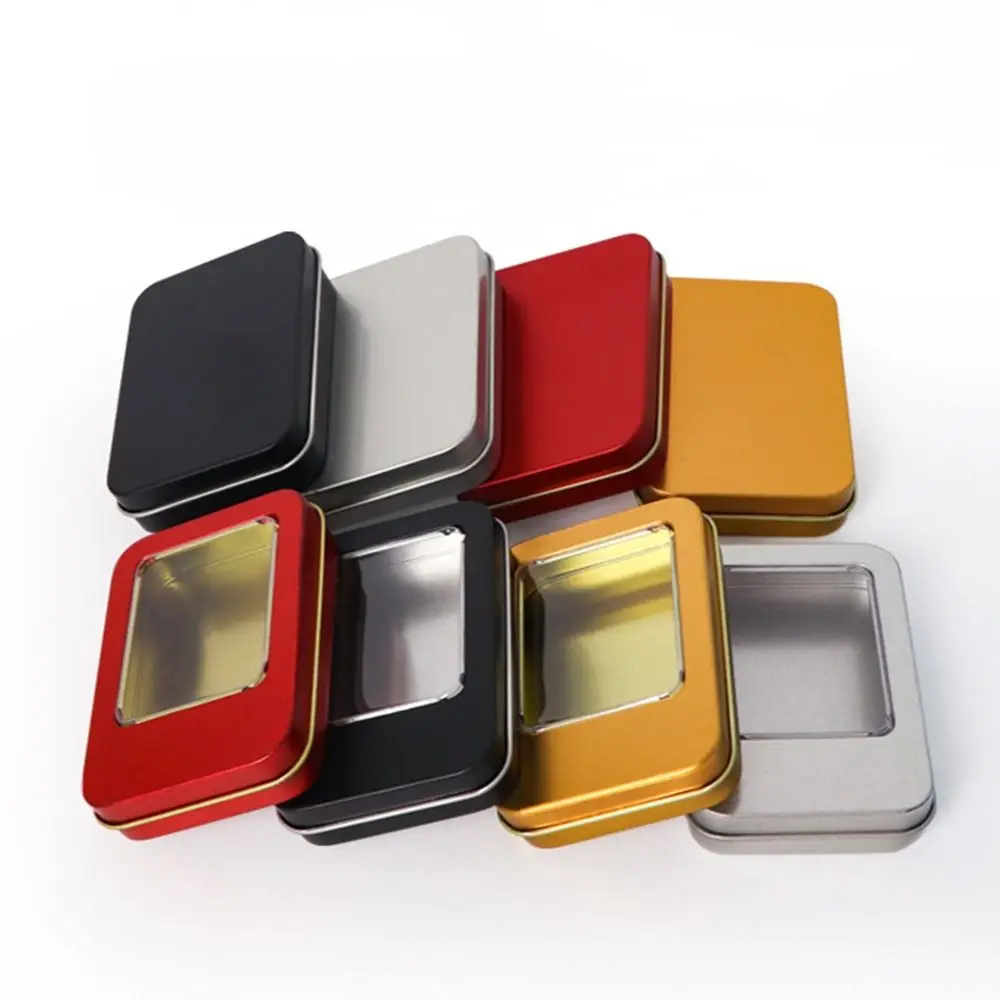 透明窓付きの蓋が付いた、多色のブリキ製ジュエリーボックス。長 - Tin Container Lid のレビューと価格
