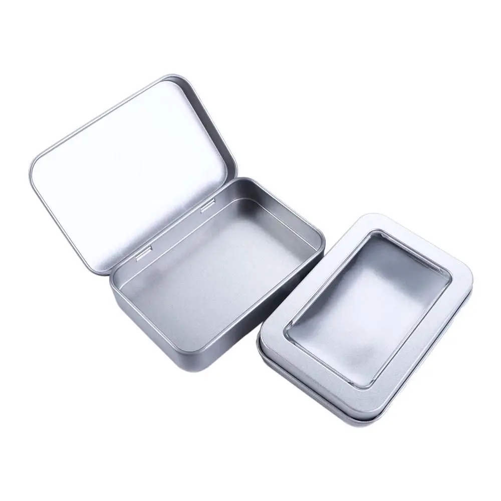 透明窓付きの蓋が付いた、多色のブリキ製ジュエリーボックス。長 - Tin Container Lid のレビューと価格