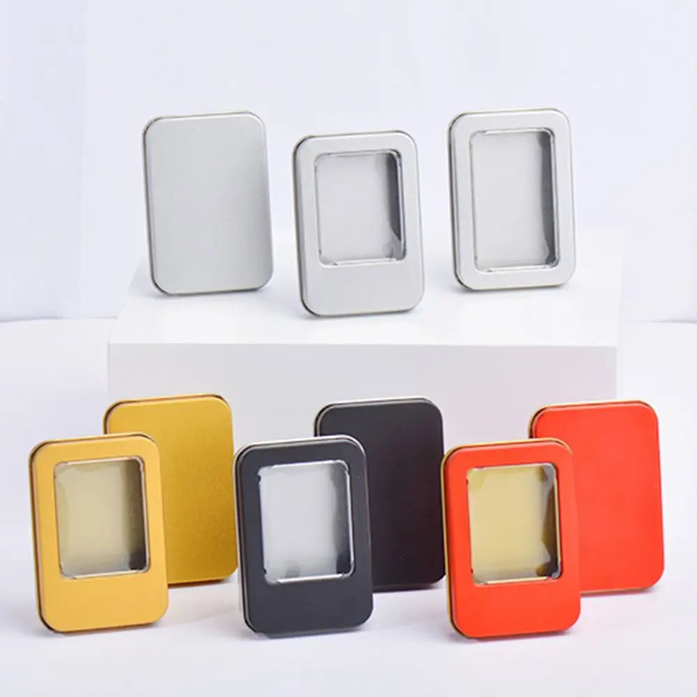 透明窓付きの蓋が付いた、多色のブリキ製ジュエリーボックス。長 - Tin Container Lid のレビューと価格