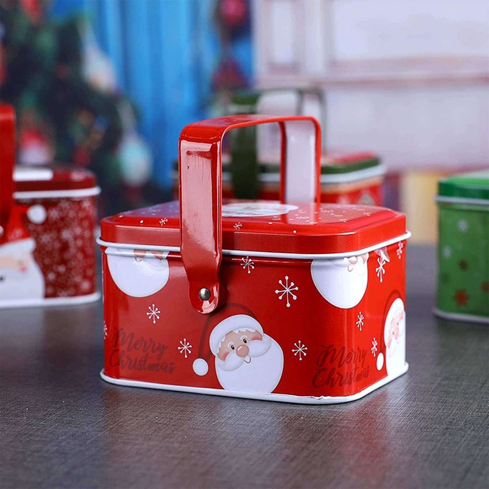 クリスマス柄のクッキー缶、蓋と取っ手付きの金属製収納ボックス - Tin Container Lid のレビューと価格